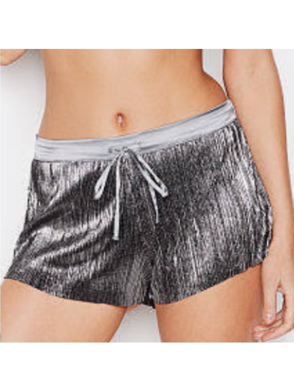 Victoria's Secret plissé pajama shorts Shimmer Metallic Lounge Shorts in Silver